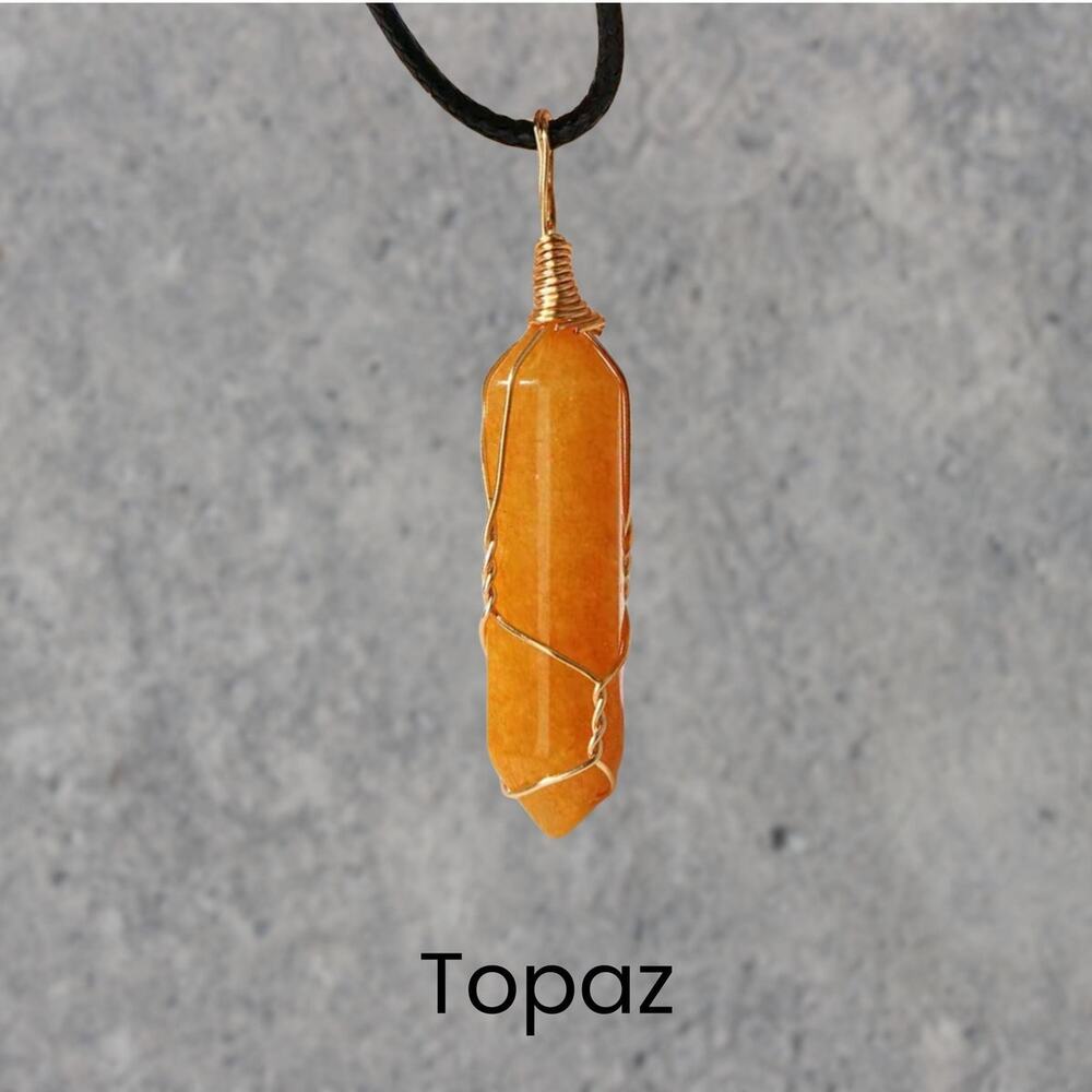 ⭐PICK 3/$30 Topaz Gold Wrapped Necklace Boho Pendant Necklace
